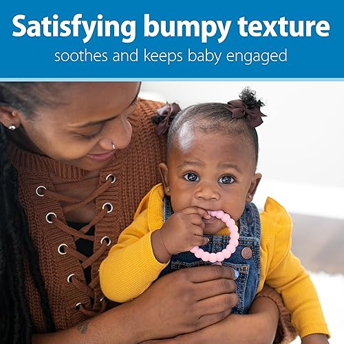 Dr. Brown's Flexees Beaded Teether Rings, 100% Silicone, Soft & Easy to Hold, Encourages Self-Soothe, 3 Pack, Pink, White, Gray, BPA Free, 3m+ - Jamouz