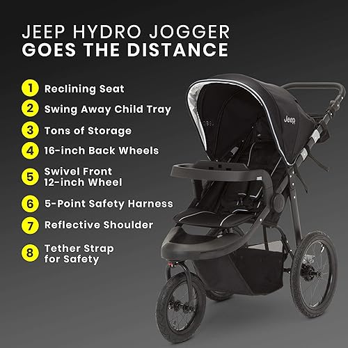 Jeep Hydro Sport Plus Jogger by Delta Children, Includes Car Seat Adapter, Black, Neoprene, Leather - Jamouz