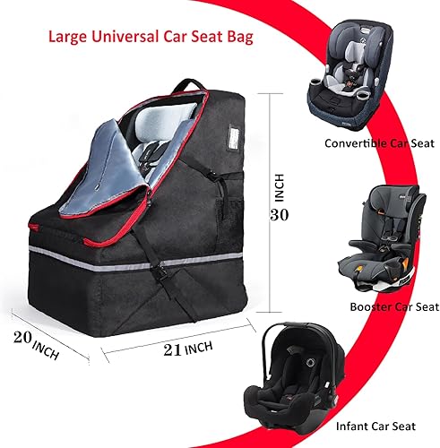 360° Padded Car Seat Travel Bag for Airplane, Waterproof Baby CarSeat Backpack for Air Travel, Universal Fit for Graco Chicco Britax Evenflo Cybex Maxi Cosi Peg Doona &Base 20'X21'X30', Large - Jamouz
