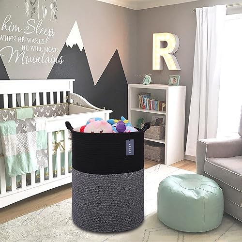 COMSE Extra Large Blanket Basket, High Storage Basket, Tall Rope Laundry Basket, 15.7”x 21.7”, Cotton Rope Basket, XXXL Laundry Basket, Toy Basket, Clothes Baskets,White/Cadet Blue/Navy Blue - Jamouz