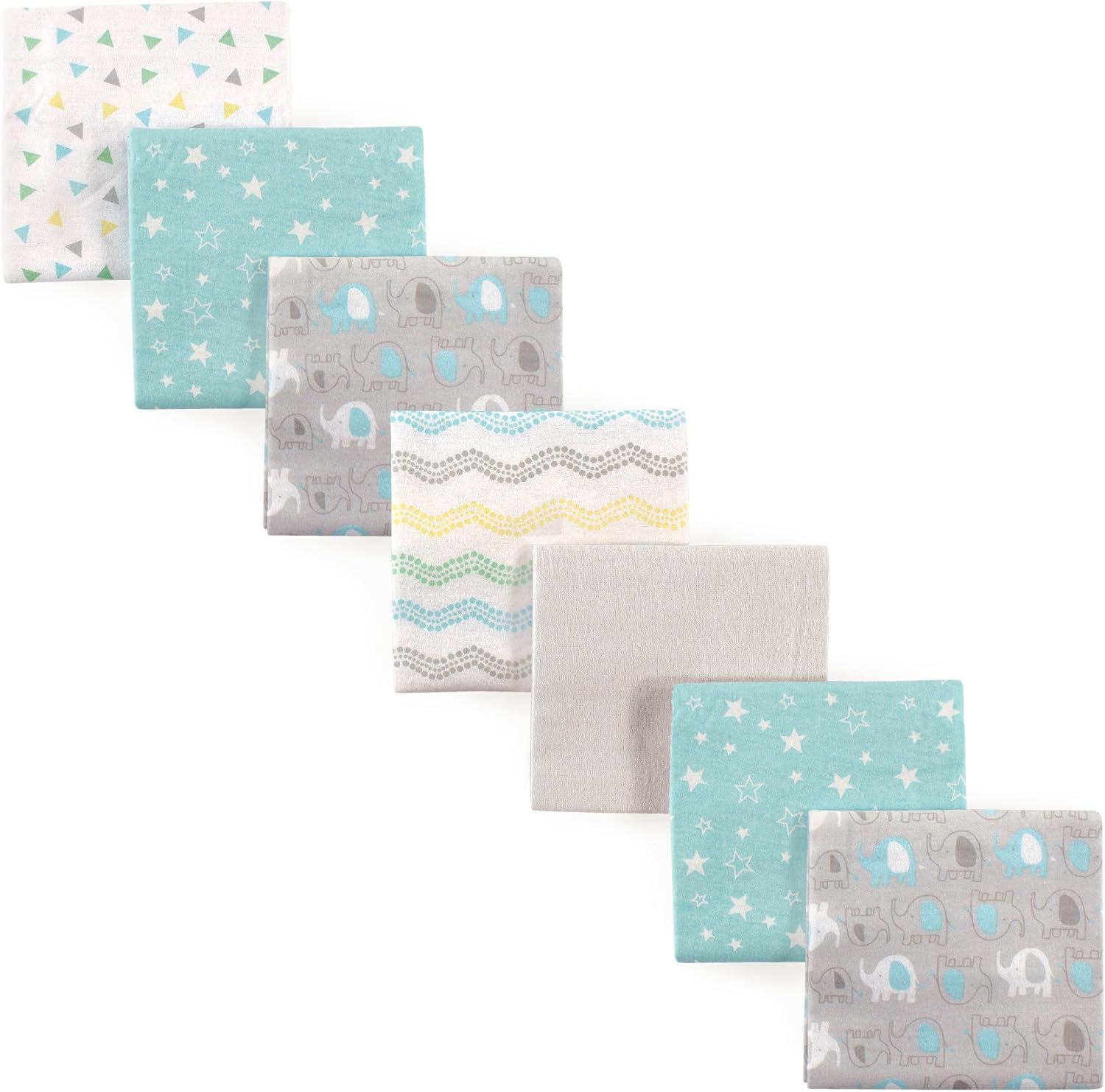 Luvable Friends Unisex Baby Cotton Flannel Receiving Blankets, Basic Elephant 7-Pack, One Size - Jamouz