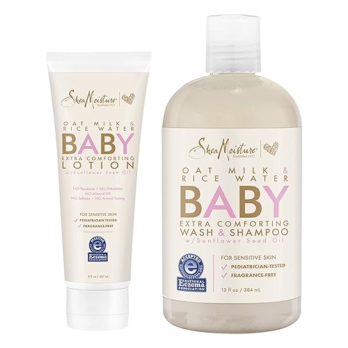 SheaMoisture Baby Wash and Shampoo 21 oz 2 Count - Oat Milk and Rice Water Care with Shea Butter for Sensitive and Dry Skin, Hypoallergenic, Sulfate and Paraben Free, Fragrance Free - Jamouz