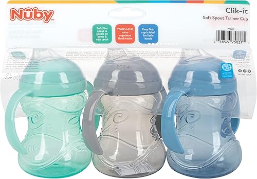 Nuby Clik-It Soft Spout No-Spill Training Sippy Cup with Handles - (3-Pack) 10 Oz - 4+ Months - Neutral - Jamouz