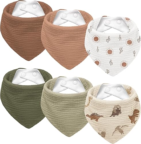 Susurration Muslin Baby Drool Bibs 6Pack Soft Triangular Adjustable Baby Bandana Bibs for Unisex Baby Girls & Boys - Jamouz