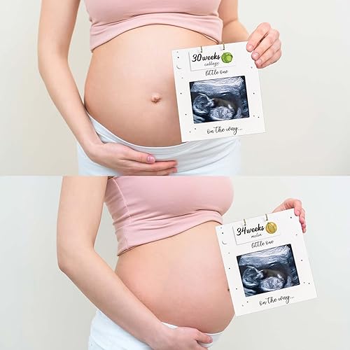 Ultrasound Picture Frame - Baby Bump Weekly Fruit and Veggie Pregnancy Tracker, Sonogram Picture Frame, Expecting Parents to be Unique Gift for Pregnant Women, Gender Reveal First Time Mom Must Have - Jamouz
