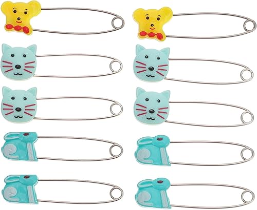 10pcs Animal Safety Pins Stainless Steel Diaper Pins with Plastic Head Newborn Locking Pins Safety Pin with Lock Buckle for Shower Party Favor (Random Color) - Jamouz