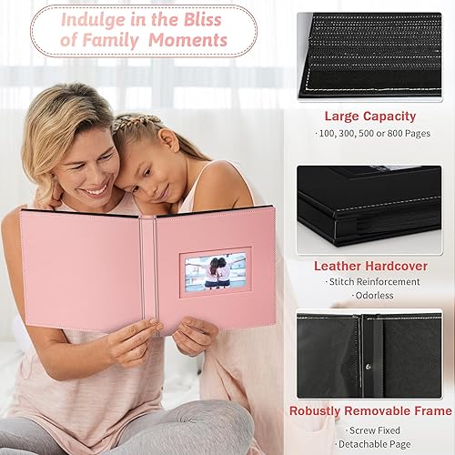 Popotop Photo Album 4x6 300 Pockets with Leather Hardcover Cover, Small Photo Album Holder Book with 50Pcs Pages for Family Travel Wedding Baby Gifts - Jamouz