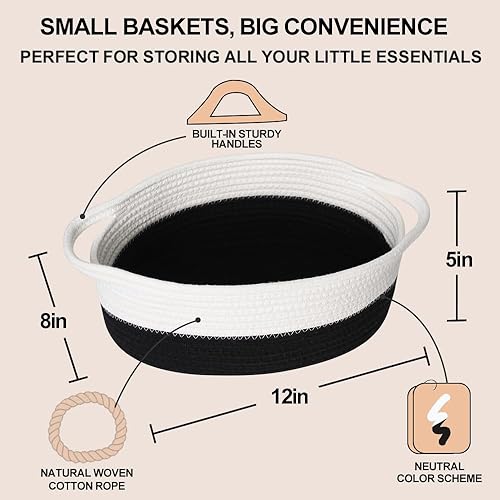 Woven Cotton Rope Gift Basket, Small Baskets for Gifts Empty, Cute Baby Nursery Basket, Pet Toy Storage Bin for Dog Cat, Decorative Wicker Home Organizer with Handles, 12'x 8'x 5', Brown - Jamouz