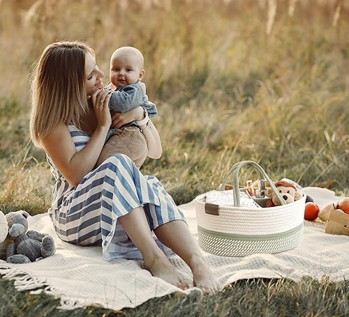 DECOMOMO Diaper Caddy Organizer, Nappy Caddy, Woven Baby Basket (Spiral Beige & White, Large) - Jamouz