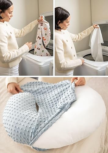 Double-Sided Baby Nursing Pillow Cover Set - 4 Pack - Soft Unisex Breastfeeding Pillow Cover for Girl & Boy with Hanging Loop - Multipurpose Washable Quick-Dry Slipcover Case with Waterproof Liner - Jamouz