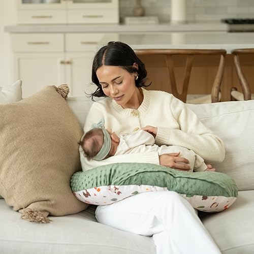 Double-Sided Baby Nursing Pillow Cover Set - 4 Pack - Soft Unisex Breastfeeding Pillow Cover for Girl & Boy with Hanging Loop - Multipurpose Washable Quick-Dry Slipcover Case with Waterproof Liner - Jamouz