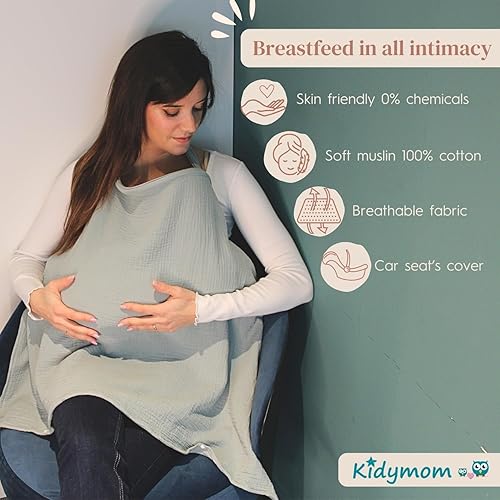 Nursing Cover for Breastfeeding Mom With Removable Hoop - Soft and Breathable 100% Cotton, Baby Breast Feeding Essentials, Newborn Must Haves Accessories, Nursery Clothes, Lagoon - Jamouz