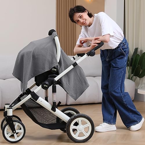 100% Muslin Cotton Car Seat Cover Baby, Carseat Canopy Cover, Universal Fit Stroller Covers for Boys and Girls (Roman Green) - Jamouz