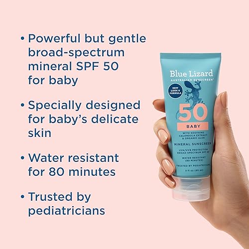 Blue Lizard BABY Mineral Sunscreen with Zinc Oxide, SPF 50+, Water Resistant, UVA/UVB Protection with Smart Cap Technology - Fragrance Free, , 5 oz. Tube - Jamouz