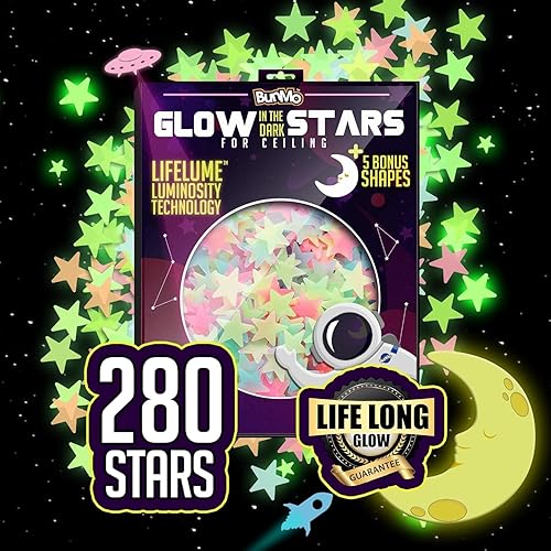 BUNMO 280pcs Glow in The Dark Stars for Ceiling - Easter Basket Stuffers for Kids - Longlasting Glow in The Dark Stars for Ceiling - Easter Basket Essentials - Strong Glow - Jamouz