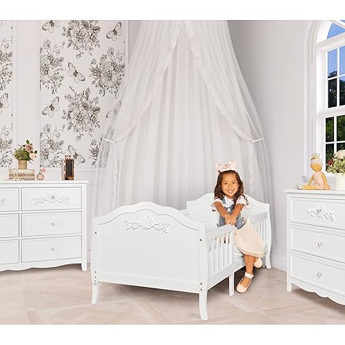 Rose 3-in-1 Convertible Toddler Bed in Blush Pink, Greenguard Gold Certified, JPMA Certified, Safety Rails, Made of Sustainable New Zealand Pinewood - Jamouz