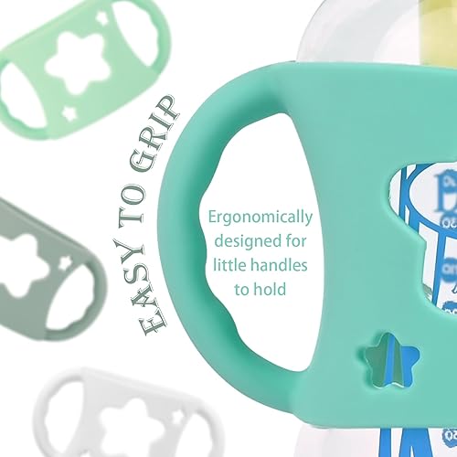 4 Pack Baby Bottle Handles, Silicone Bottle Handles for Dr Brown Wide-Neck Baby Bottles (White+Blue+Green+Grey) - Jamouz