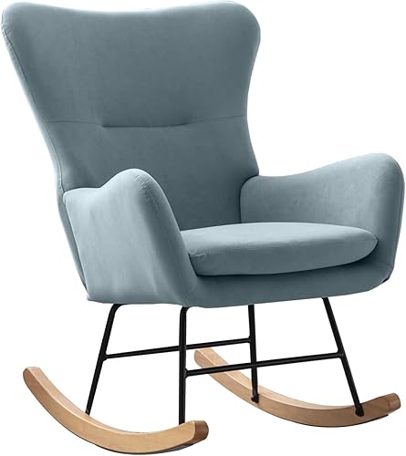 Simore Glider Nursery Rocking Chair, Comfy Living Room Chair, Small Nursing Wooden Rocker Chair for Living Room Bedroom, Blue - Jamouz