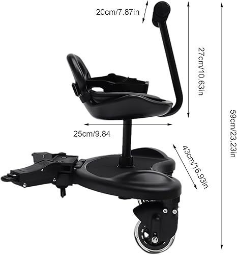 Universal 2-in-1 Stroller Board with Detachable Seat,Buggy Board Suitable for 2 to 6 Years 25 Kg Maximum Load,Toddler Stroller Attachment Step Stand Ride-On Pedal - Jamouz