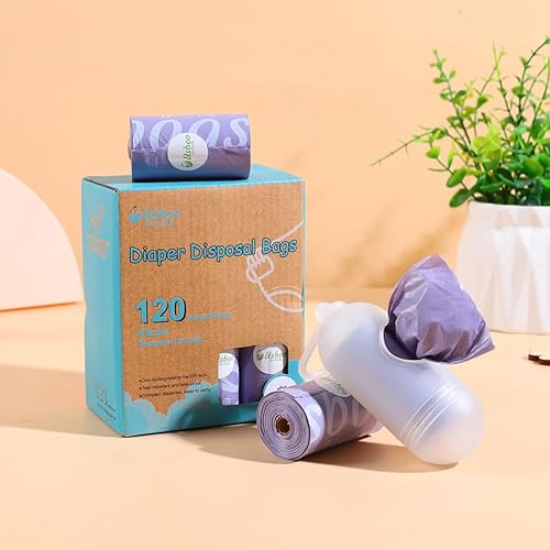 Baby Disposable Diaper Bags, Waste Bags 8 Refill Rolls/120 Bags with Dispenser, Convenient and Quick Diaper Disposal, Unscented - Jamouz