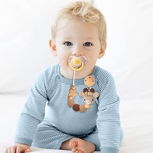 Pacifier Clip, 2 Pack Pacifier Holder for Boys and Girls, Cute Deer Handmade Knitted Christmas Pacifier Clip Fits for Most Pacifier, Baby Teethers, Baby Shower and Baby Gift(Elephant&Deer) - Jamouz