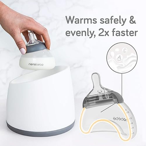 Nanobebe Breastmilk Baby Bottle Anti-Colic Starter Set with Silicone Pacifiers, Bottle Warmer, Breast Pump Adapter, and Slow Flow Nipples - 5 oz - Pink/Grey - Jamouz