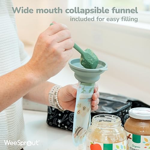 WeeSprout Double Zipper Reusable Food Pouches (5 Fl Oz, Blue) - Jamouz