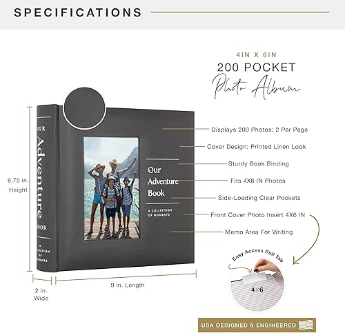 MCS 200-Pocket Fabric Baby 4x6 Photo Album with Writing Space, 8.5 x 8.5 Inches, Baby Pink - Jamouz