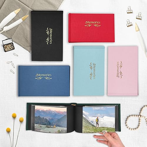 Holoary Small 4x6 Photo Album, Linen Hard Cover, Holds 50 Photos, Black Page Traditional Book Bound, Mini Brag Book Baby Album, Ideal For Wedding, Family Pictures, Gifts, Anniversary (Sky blue) - Jamouz