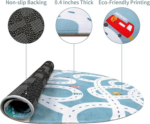 LIVEBOX Road Traffic Kids Play Area Rug 3'x5' Washable Playroom Educational & Fun with Cars and Toys Non-Slip Children Nursery Rugs for Living Room Bedroom Classroom Entryway Kids Tent - Jamouz