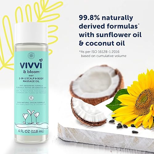 VIVVI & BLOOM Gentle 2-in-1 Baby Scalp & Body Massage Oil, Fast Absorbing Formula Ideal to Moisturize, for Massage to Remove Dry Flakes on Scalp, Hypoallergenic, 4 fl. Oz - Jamouz