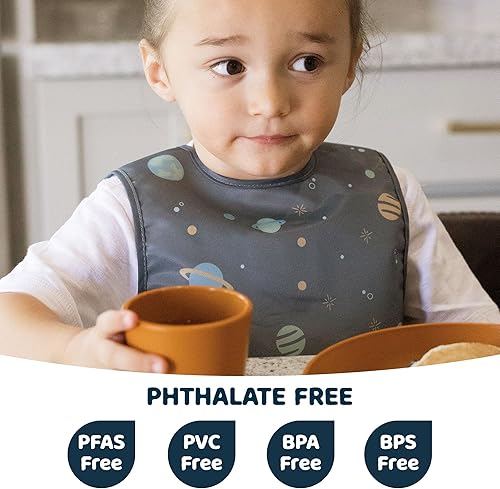 Tiny Twinkle Mess Proof Baby Bib - Waterproof Toddler and Baby Apron Bib - Machine Washable - PFAS and BPA Free - Jamouz