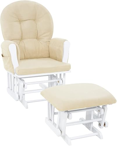 Brisbane Nursery Glider & Ottoman Sets, Glider Recliner Nursery Rocking Chair, Nursery Glider Rocker with Ottoman, Reclining Gliders & Chairs for Breastfeeding, Maternity, Napping, Espresso/Cream - Jamouz