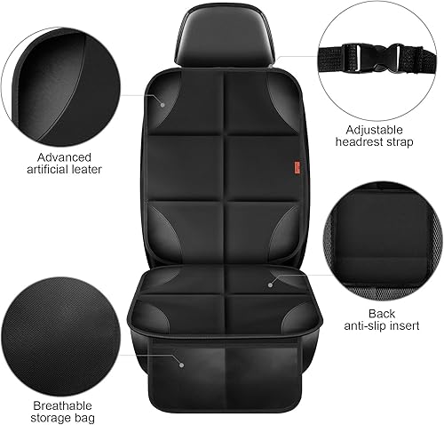 Car Seat Protector 1 Pack Car Seat Cushion Mat Thickest Padding,Waterproof 600D Fabric Car Seat Covers for Non-Slip Backing Mesh Pockets for Baby and Pet (1 Seat Protector) - Jamouz