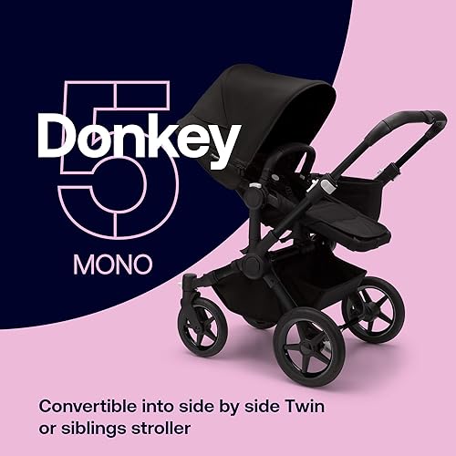 Bugaboo Donkey 5 Mono Complete - Single Stroller Converts to Side-by-Side Double Stroller, Multiple Seat Positions - Alu/Midnight Black-Midnight Black - Jamouz