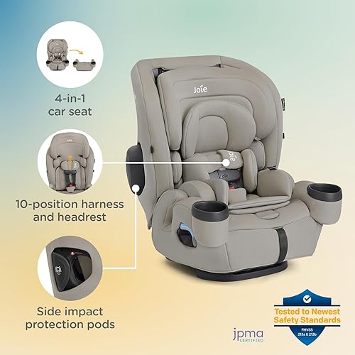 Joie Saffron SI 4-in-1 Car Seat – Car Seat for Infants to Toddlers to Big Kids - 4 Modes, 10-Position No-Rethread Headrest & Harness (Dove) - Jamouz