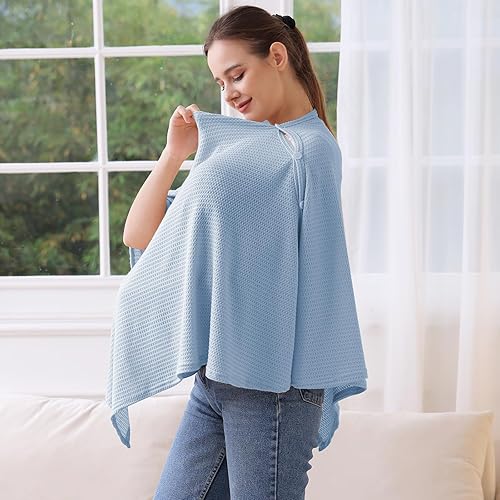 Knit Nursing Cover for Baby Breastfeeding, Breathable and Soft, Wide Neck with Stretch for Easy View (Cream) - Jamouz