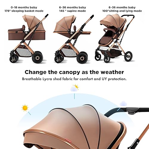2 in 1 Convertible Baby Stroller Newborn Reversible Bassinet Pram, Foldable Pushchair with Adjustable Canopy Folding High Landscape Infant Carriage, Anti-Shock Toddler Pushchair - Jamouz
