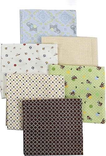 Danica Baby Cotton Flannel Receiving Blankets, 6-Pack 30'' x 38'' (Brown003, Blue Elephant Polka Dot Brown Circle Green Monkey Sports) - Jamouz
