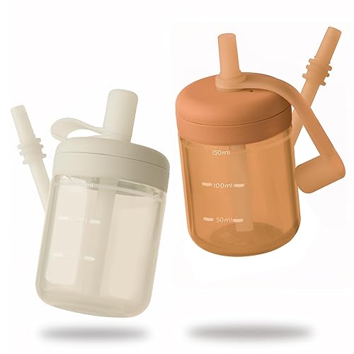 Moonkie Baby Straw cup | Silicone Toddler Sippy Cup Training Cup with Straw Lid | BPA-Free Drop-Proof Baby Cup | Baby Led Weaning | 6 Months+, 5 oz, 2pack - Jamouz