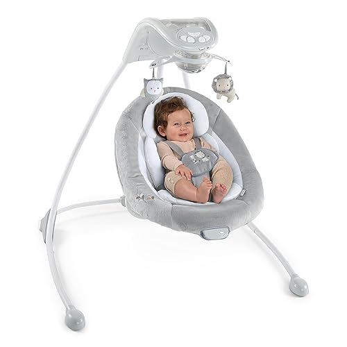 Ingenuity InLighten 5-Speed Baby Swing - Swivel Infant Seat, 5 Point Safety Harness, Nature Sounds, Lights - Nally Owl - Jamouz