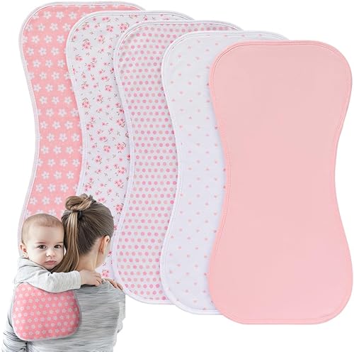 Ultra-Soft Cotton Burping Clothes - Large, Absorbent, Waterproof Baby Burp Cloths in Cute Unisex Designs 5 Pack (pink01) - Jamouz