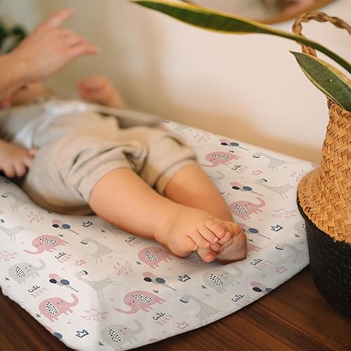 Stretchy Changing Pad Covers for Boys Girls,2 Pack Jersey Knit,Elephant & Whale - Jamouz