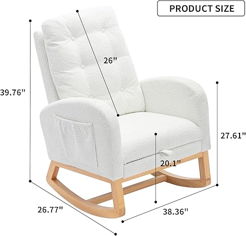 Nursery Rocking Chair with Retractable Foot Rest Glider Rocker Accent Chair Padded Seat with High Backrest Armchair Comfy Side Chair for Living Room Bedroom Offices (Gray) - Jamouz