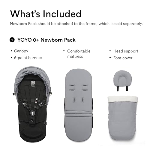 Stokke YOYO 0+ Newborn Pack, Taupe - Includes Mattress, Extendable Canopy & Five-Point Harness - Requires YOYO3 Frame (Sold Separately) - Jamouz