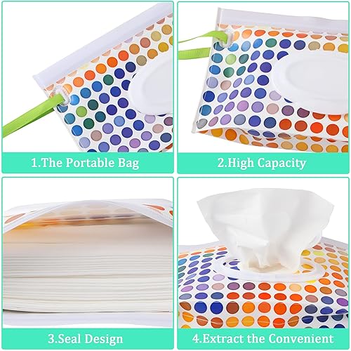 FEBSNOW 4 Pack Baby Wipe Dispenser, Portable Refillable Wipe Holder, Baby Wipes Container, Wipe Dispenser, Reusable Travel Wet Wipe Pouch (Geometric) - Jamouz