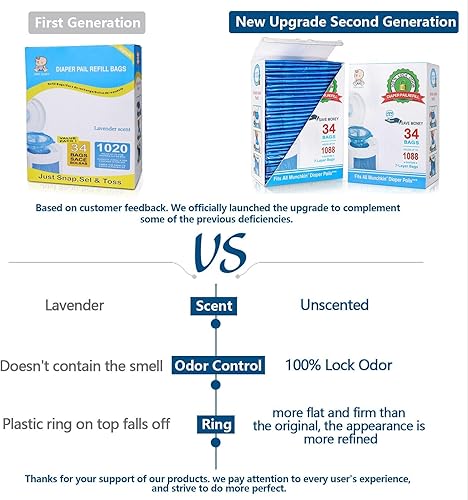 Diaper Pail Refill Bags, 1088 Counts, 34 Bags, Fully Compatible with Arm&Hammer Disposal System - Jamouz