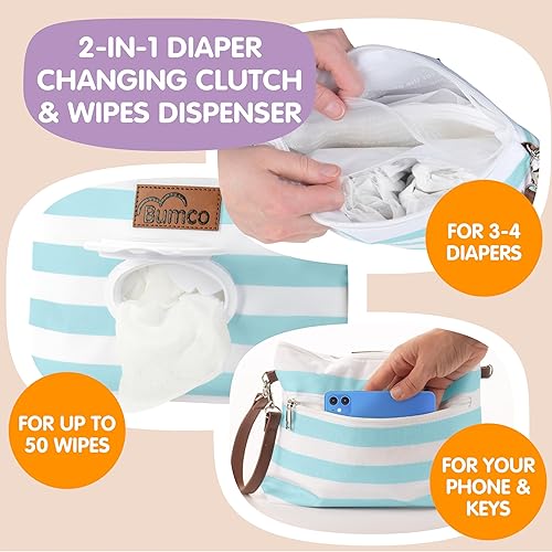 Bumco Diaper Clutch Bag - Mini Diaper Cream Spatula & Wipes Dispenser, BPA-Free Butt Spatula Baby Essentials - Jamouz