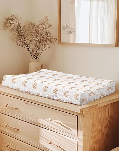 Changing Pad Cover for Baby Boy Girl 2 Pack, Muslin Changing Table Pad Covers with Boho Style, Neutral Nursery Bedding Essentials Soft and Breathable(Dusty Rose & Flower-A) - Jamouz