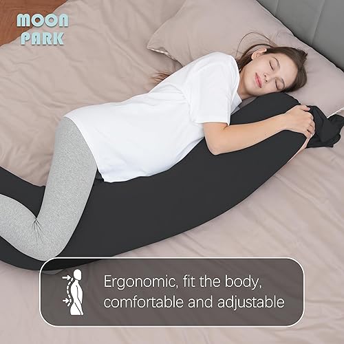 MOON PARK Pregnancy Pillow - Incredibly Smooth and Soft Cooling Cover I Shaped Full Body Maternity Pillow with Removable Cover - Support for Side, Back, Legs, Belly, HIPS - Grey - Jamouz